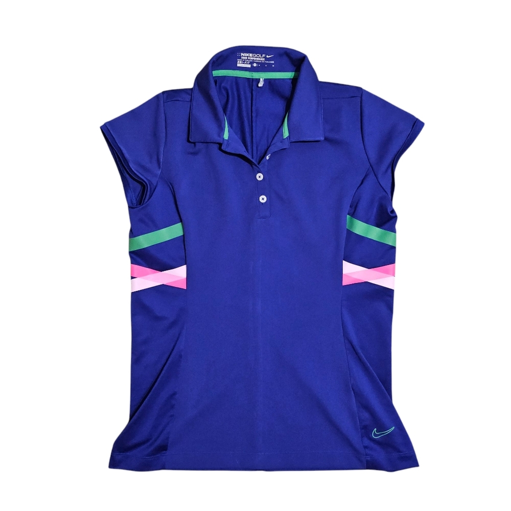 NIKE Golf Tour Performance Blue Polo Top Dri Fit Womens Medium